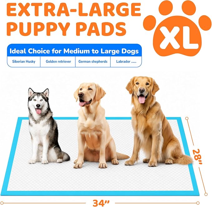 Dog Pee Pad, Puppy Potty Training Pet Pads Dog Pads Extra Large Disposable Super Absorbent & Leak-Free Pee Pads 28"x34"
