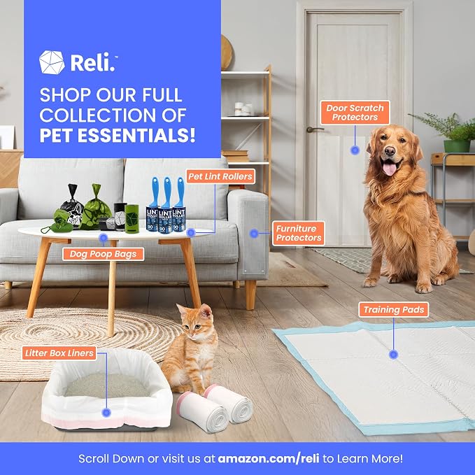 Reli. Pee Pads for Dogs XL 28x34 (60 Pack) | Puppy Training Leak-Proof | 8 Cup Absorbent Dog Pads