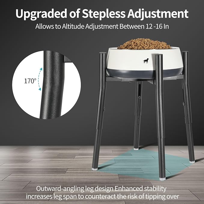 PROERR Raised Single Dog Bowl Stand, Adjustable 12-16" Tall, Elevated Dogs Food Bowl Stand for 8-12" Wide Bowls, Dog Bowl Holder for Medium Large - Metal Pets Dish Holder Only - Black