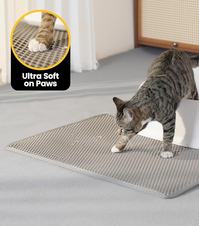 Conlun Cat litter Mat 30"x22", Large Honeycomb Double Layer Waterproof Trapping Waste for Kitty Litter Box, Easy Clean Non-Slip Cat Matt on Floor, Gray