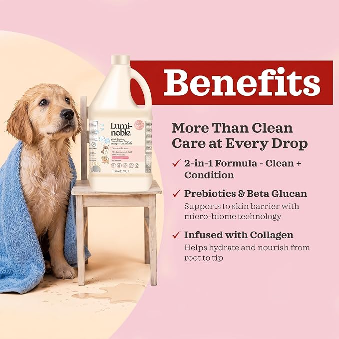 2in1 Hypoallergenic Dog Shampoo & Conditioner, Oatmeal & Collagen Formula | Tearless Dog Wash for Puppies, Itchy Skin Relief, White Musk Scent, Moisturizing & Skin Sensitive Friendly, Gallon Size