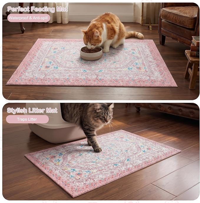 Glittme Cat Litter Mat, 40"x30" Non-Slip Washable Trapping Mat for Cats | Litter Trapping Mat With Thick PVC Coil To Catch Scatter, Soft On Paws And Waterproof Bottom To Protect Floors