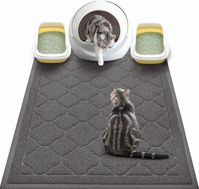 Cat Litter Box Mat, Kitty Premium PVC Pad, Durable Trapping Rug, Phthalate Free, Urine-Resistant, Scatter Control, XXL 47 x 36 Inch, Black
