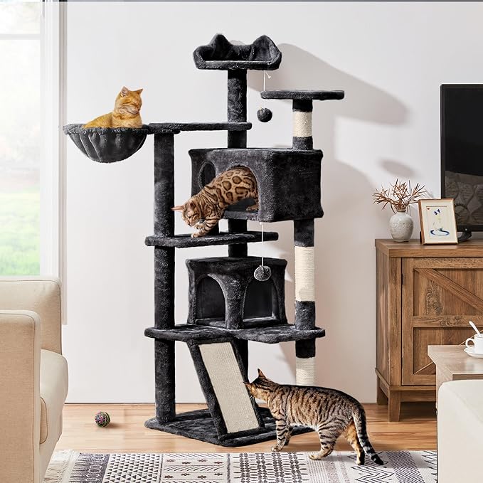 Topeakmart Multi-Level Cat Tree for Indoor Cats Cat Tree Tower for Large Cats with Sisal-Covered Scratching Posts, Condo, Stable Cat Tower, Cat Furniture Play Center for Indoor Cats Activity | Easy to assemble, a great first cat tree with perches, hamm...
