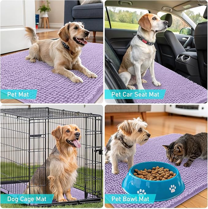 OLANLY Dog Door Mat for Muddy Paws 44x24, Super Absorbent Chenille Mud Mat | Lavender, Absorbs Moisture and Dirt, Non-Slip Machine Washable Doormat, Quick-Drying Indoor Entryway Floor Carpet for Dogs