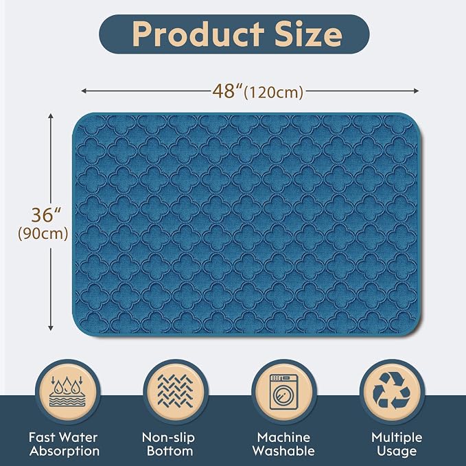 FunFurry Washable Pee Pads for Dogs - 2 Pack Reusable Pee Pads，Waterproof Puppy Pads，Pet Training Pads，Super Absorbent with Dog Paw Shape Non-Slip Backing (Blue, 36" X 48" - 2 Pack)