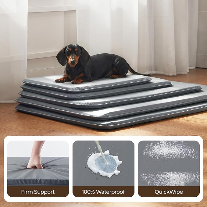Waterproof Cooling Dog Crate Pad for Large Dogs Indoor Outdoor | 47×29" Dual‑Sided Washable Dog Bed for Crate, Foam Kennel Sleeping Mat Wipeable, Grey