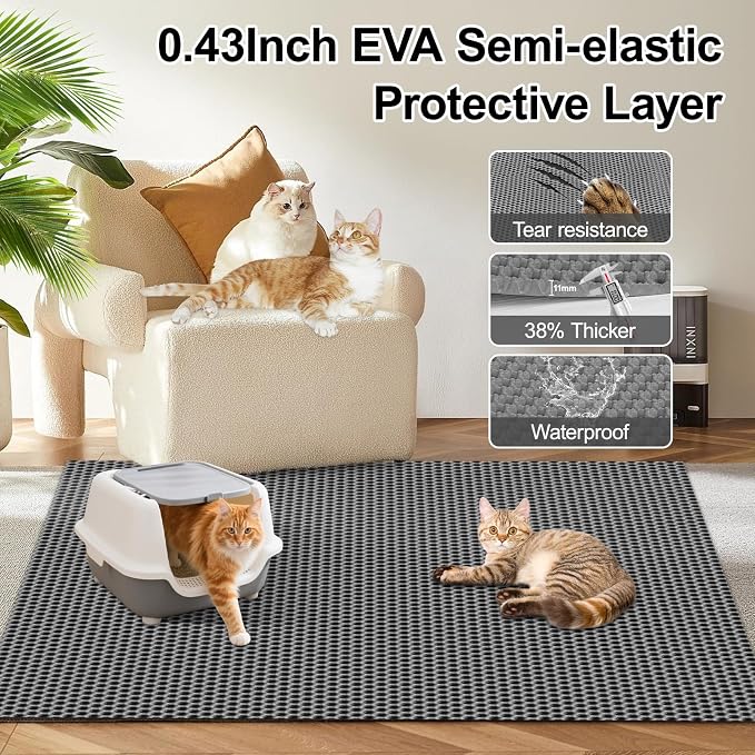 XL Extra Large Cat Litter Box Trapping Mat with Honeycomb Catcher for Indoor Kitty 36x30 Inch, Waterproof and Washable Easy Clean, Anti Tracking from Paws Mess Free, Heavy-duty Non slip