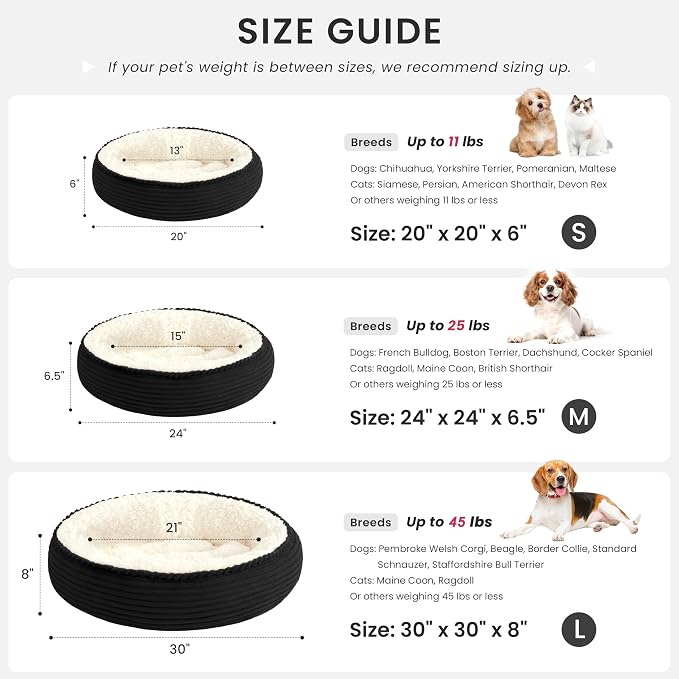 Love's cabin Round Donut Cat and Dog Cushion Bed, 24in Pet Bed for Small or Medium Dogs, Anti-Slip & Water-Resistant Bottom, Soft Durable Fabric Pet Beds, Washable Calming Cat Bed Black