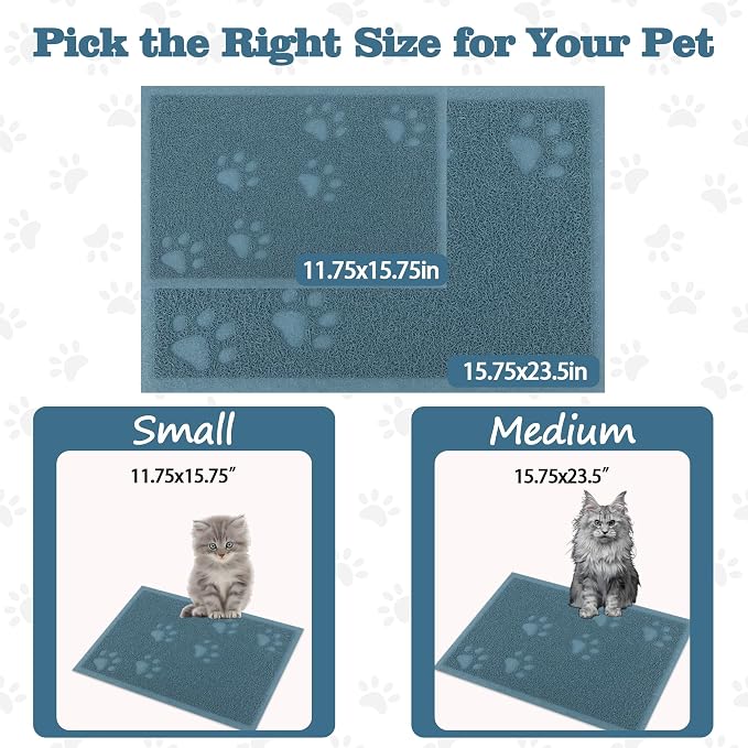 Darkyazi Cat Litter Box Mat for Floor Litter Trapping Mat Non-Slip Backing, Scatter Control, Easy Clean, Water Resistant, Soft on Paws (15.75" x 11.75",Silver Blue)