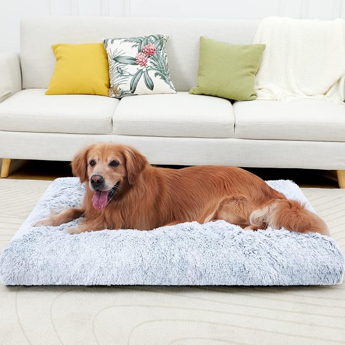 XXXL Dog Bed Washable, Large Waterproof Plush Pet Crate Pad 54", Grey | Ultra Soft Cozy, Removable Cover, Jumbo Dog Mat for Sleeping, Anti-Slip Bottom, Kennel Pad 54*37", Anti Anxiety ,120 lbs