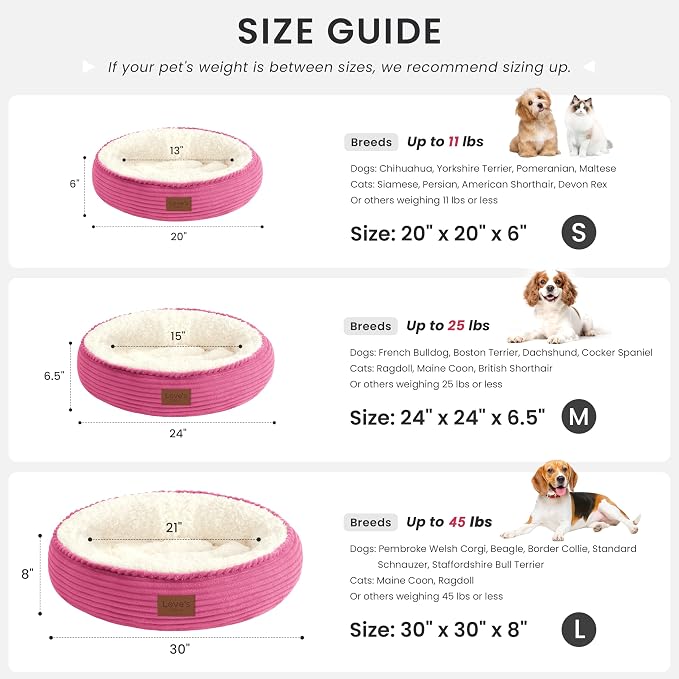 Love's cabin Round Donut Cat and Dog Cushion Bed, 20in Pet Bed for Cats or Small Dogs, Anti-Slip & Water-Resistant Bottom, Super Soft Durable Fabric Pet beds, Washable Luxury Bed Hot Pink