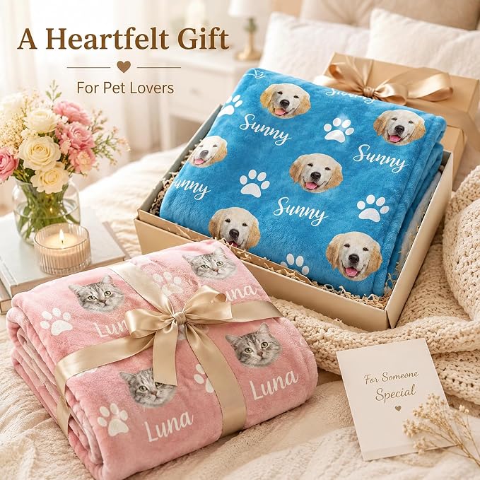 Personalized Dog Blanket, Customized Pet Blankets with Name Picture, Throw Blanket for Small Medium Large Dog Puppy Cat