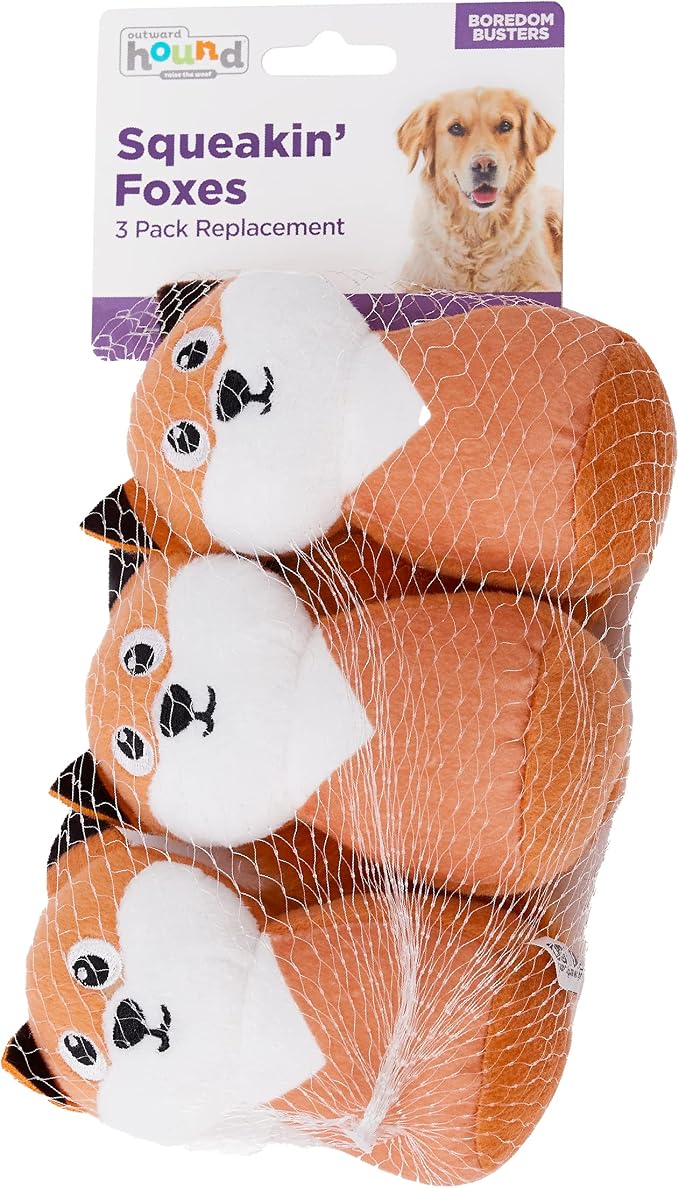 Outward Hound Squeakin' Fox Hide A Puzzle Plush Replacement Dog Toys - 3 Pack