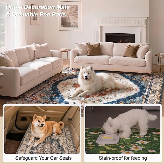 Washable Pee Pads for Dogs, Reusable Puppy Potty Training Pads, Ultra-Absorbent Thick Waterproof Leak-Proof Non-Slip Pads & Mat for Crate, Playpen, Floor, Whelping & Housebreaking , 2 Pack 36"x72"