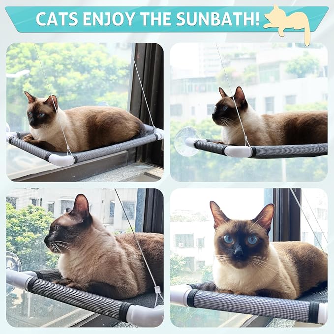 UCINNOVATE Cat Window Perch, Cat Hammock Hanging Bed for Kitty, Resting Pet Bed, Indoor Mounted Kitten Perch, Sunbath Shelf with Strong Suction Cup