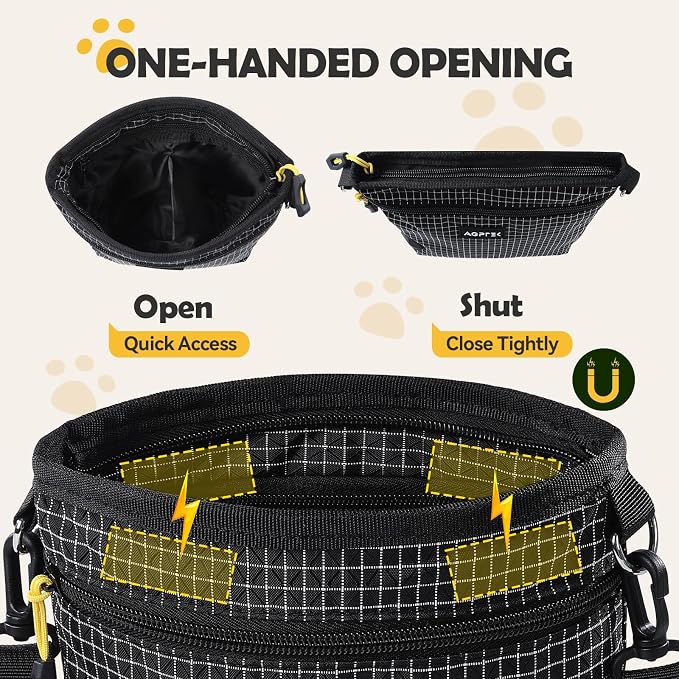 AGPTEK Dog Training Treat Pouch, Magnetic Dog Walking Pouch | Removable/Split Snack Bag, Poop Bag Dispenser, Quick Access,Water-Resistant, Hands-Free for Training, Walk, Hiking, Run
