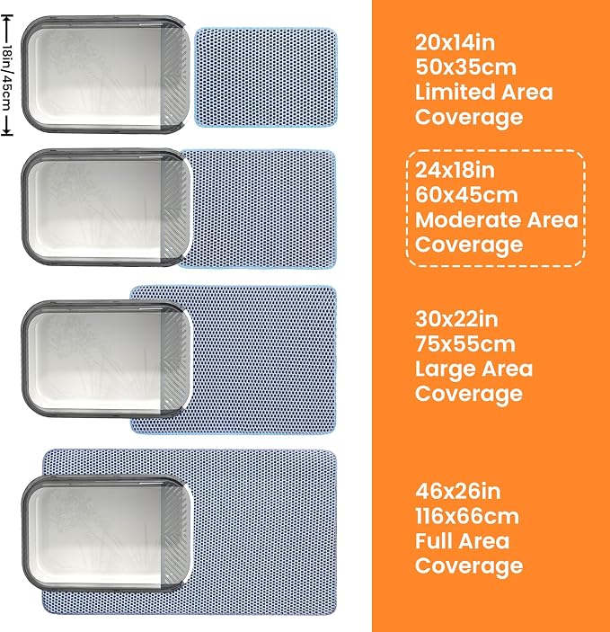 Cat Litter Mat, Double Layer Honeycomb Litter Box Mat | 24x18”, Efficient Litter Trapping, Easy to Clean, Waterproof, Non-Slip, Soft on Paws, Scratch Resistant, Blue, Large