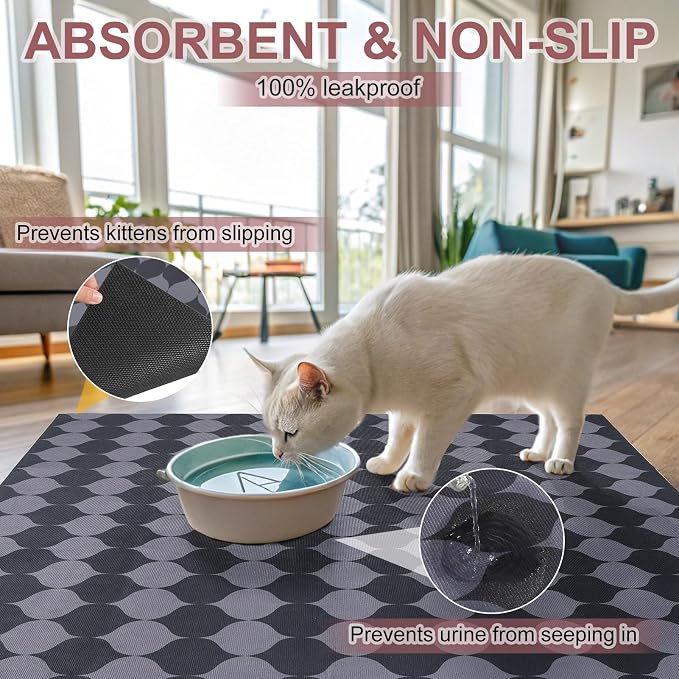 BEAUTYZOO Cat Litter Mat, 32" x 45" Large Litter Trapping Mat, Waterproof | Scatter Control, Absorbent Urine‑Proof, Soft On Paws, Non‑Slip, Machine Washable, For Indoor Cats & Kittens, Floor Use