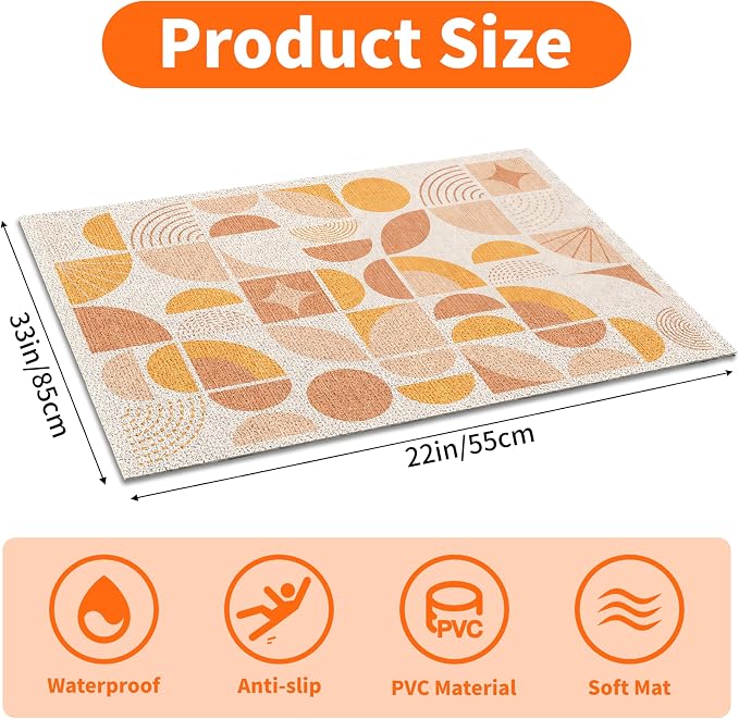 Cat Litter Mat 33" x 22" for Litter Box, Non-Slip Washable Floor Mat with Litter Trapping Design, Scatter Control for Cats and Kittens, Orange