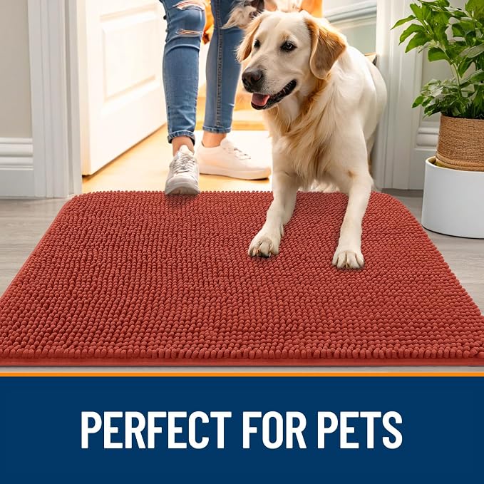 OLANLY Dog Door Mat for Muddy Paws 59x24, Super Absorbent Chenille Mud Mat | Maple Red, Absorbs Moisture and Dirt, Non-Slip Machine Washable Doormat, Quick-Drying Indoor Entryway Floor Carpet for Dogs