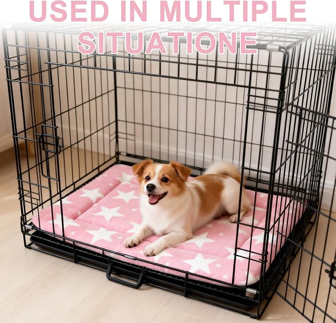 Dog Bed Mat – Soft & Comfortable Dog Kennel Pad for Crate – Durable Crate Bed & Mat for Dogs & Cats – Ideal for Crate, Kennel, and Home Use (Big&Little Stars Pink, M(30"*20"*1.5"))