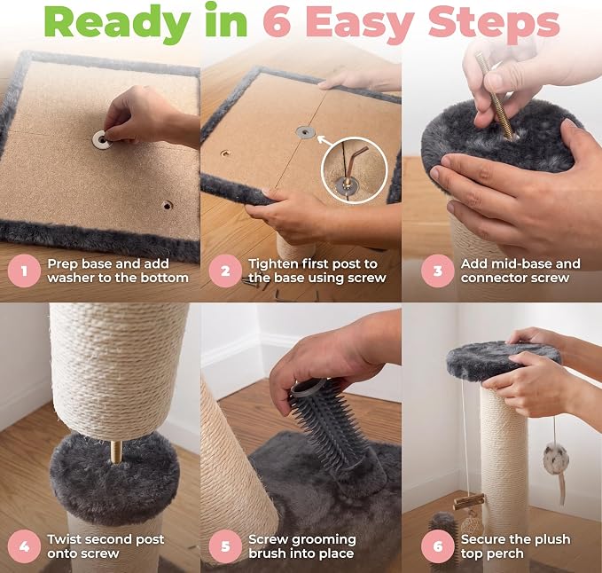 Best Pet Supplies Catify Cat Scratcher, Fun Interactive Scratchers, Posts, Poles, Claw Safe, Furniture Saver Indoor Play Support Natural Cat Behaviors Heavy Duty - Gray Scratching Post - H: 33"