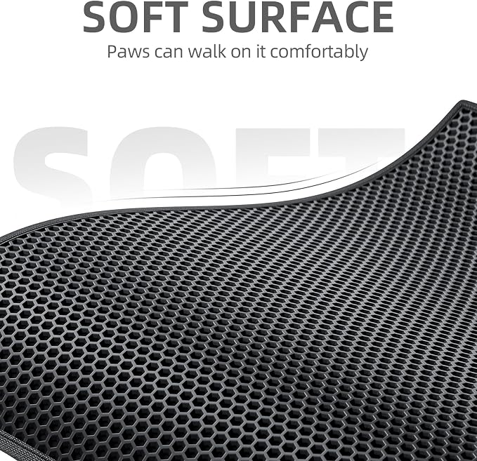 ESTHELLO Cat Litter Mat Honeycomb Double Layer Design 36’’ x 30’’ Black