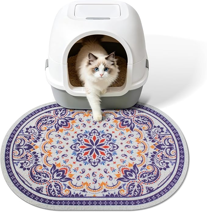 Cat Litter Mat, 24"x15" High Density PVC Litter Rug Trapping Mat, Non-Slip, Waterproof & Urine-Proof Kitty Litters Catcher Mats, Keep Floor Clean, Soft on Kitten Paws, Cat Essentials Blue