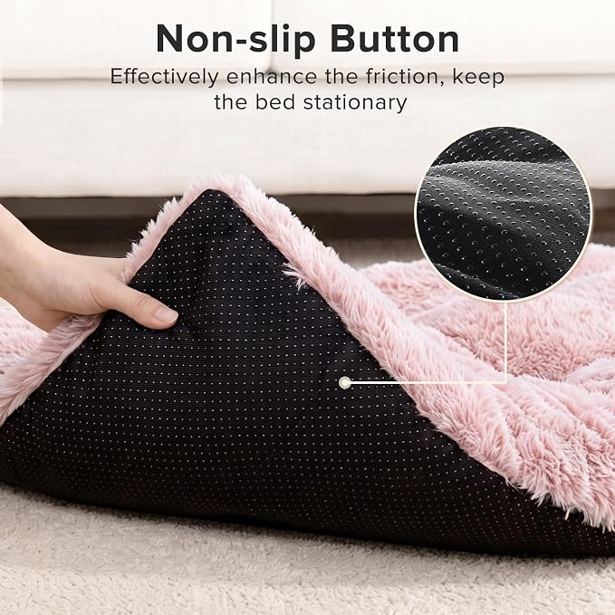 JOEJOY Large Dog Bed Crate Pad, Deluxe Plush Washable Dog Beds Fulffy Soft Kennel Pad Anti-Slip Pet Sleeping Mat for Extra Large Medium Small Dogs, 47" x 29", Pink