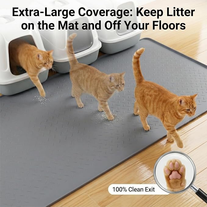 XL Cat Litter Mat: Premium Silicone Waterproof Litter Box Mat with 0.63" High Raised Edges - Non-Slip, Easy to Clean, Soft on Paws Floor Protector for Scatter Control