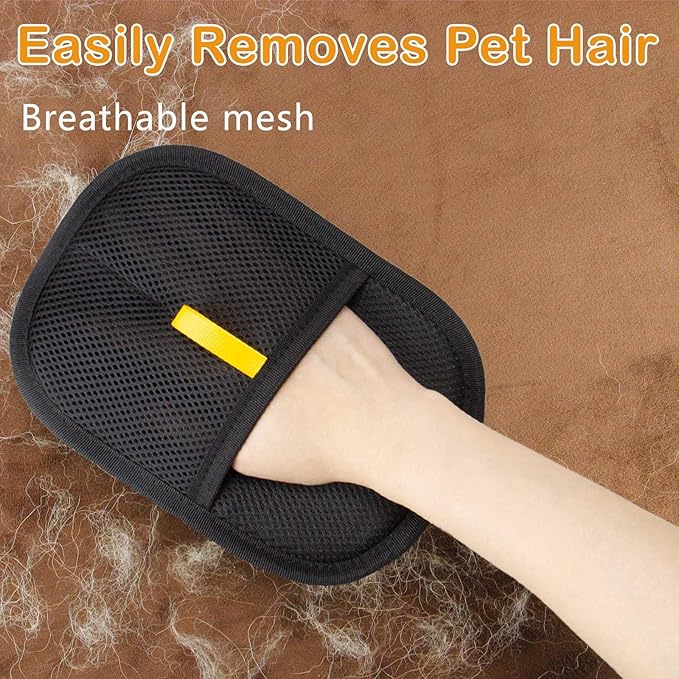 Thickened Pet Hair Removal Glove for Fabric Surfaces, 2pcs-Black | Easy-On 2-Finger Design; Secure Stay-Put Fit; Easy Hair Pickup; Reusable Design; Sofas, Beds, Carpets, Pet Beds and Car Seats