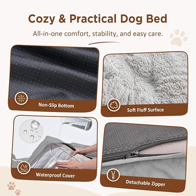 Comfort Expression Orthopedic Dog Beds for Large Sized Dog with Bolster | Waterproof Dog Couch Bed with Washable Cover & Non-Slip Bottom, Supportive Egg Crate Foam Large Pet Bed, 36x27 Inch