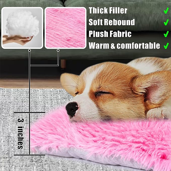 Machine Washable Dog Bed, Deluxe Plush Dog Crate Pad and Cat Bed, Anti-Slip Bottom Kennel Pad Mat, Fuzzy Pet Beds for Large, Medium, Small Dogs Breeds (Pink, 36.0" L x 24.0" W x 3.0" Th x 1 Pack)