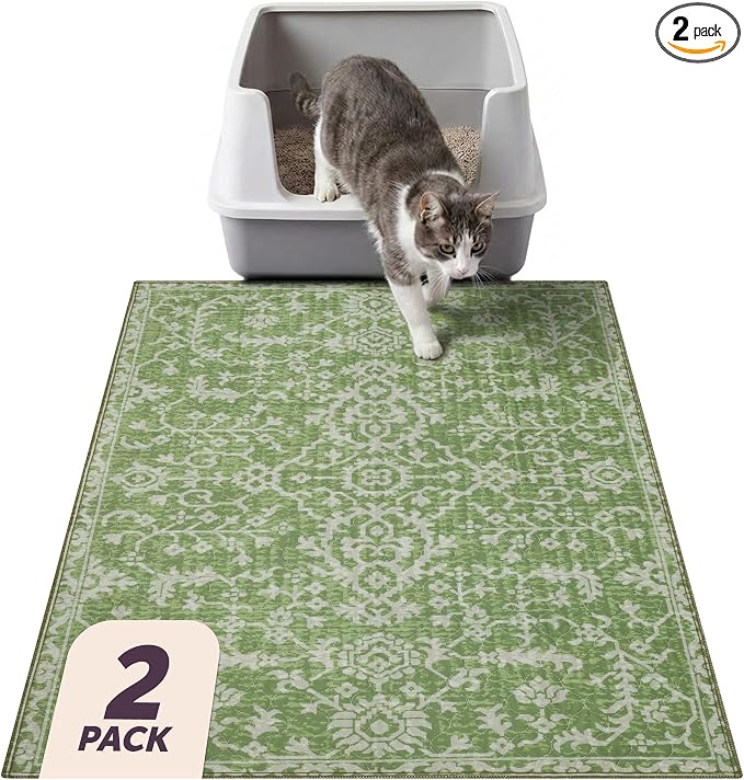 Lovewag Cat Litter Mat, Litter Box Mat, Jade Quilt, 36x48, 2 Pack | Washable litter mat cover, kitty litter mat & cat mat for litter box, litter trapping mat, prevents tracking, multi-cat