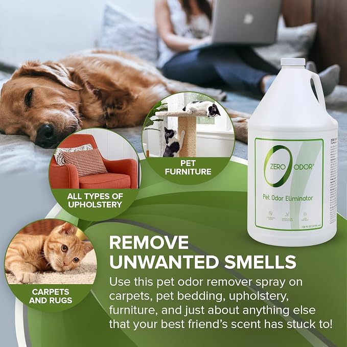 Zero Odor Pet Odor Eliminator Refill for Cat & Dog Urine, Carpet, 128 oz | Enzyme free, Urine Smell Eliminator for Pet Beds, Litter Areas & Furniture – No Lasting Scent, Sprayer not Included