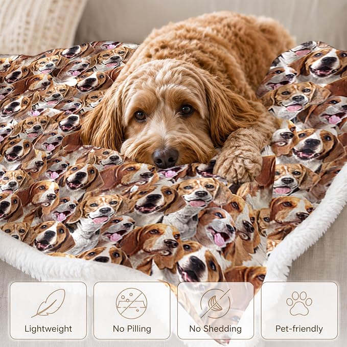 BlessLiving Throw Blanket, Brown Dog Animal Gift, 50x60 in | sherpa fleece fabric, Beagle Dense Pet Blankets Puppy Lovers print, for couch or sofa, pet lovers, easy machine care