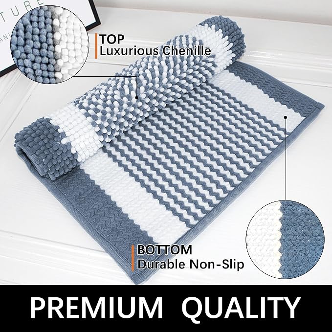 Dog Door Mat for Muddy Paws - Absorbent Quick-Dry Non-Slip Washable Chenille Pet Rug, Indoor Entryway Mat for Front Door & Crate (Blue White, 24" L*16" W)