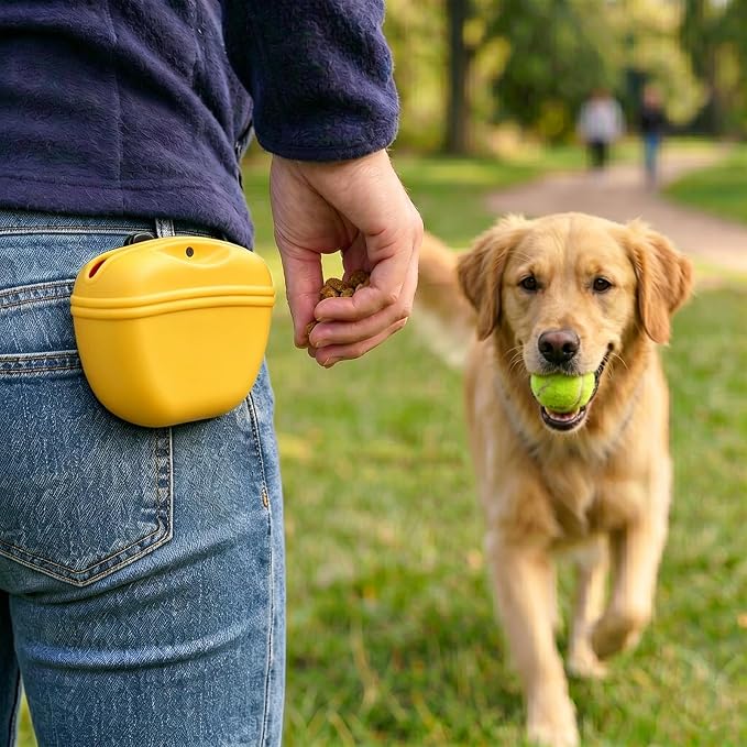 Dog Treat Pouch for Training, Silicone Dog Treat Bag with Strong Clip, Hands-Free Puppy Training Treat Holder, Portable Pet Snack Pouch for Walking, Agility, Obedience Training & Outdoor Use