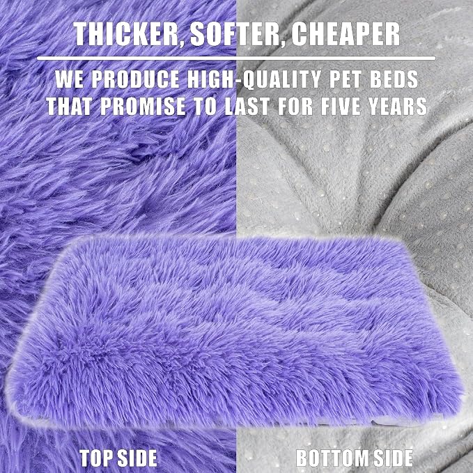 Machine Washable Dog Bed, Deluxe Plush Dog Crate Pad and Cat Bed, Anti-Slip Bottom Kennel Pad Mat, Fuzzy Pet Beds for Large, Medium, Small Dogs Breeds (Violet, 36.0" L x 24.0" W x 3.0" Th x 1 Pack)