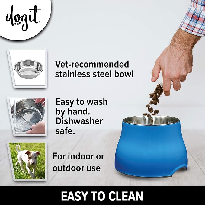 Dogit Elevated Dog Bowl, Stainless Steel Dog Food and Water Bowl for Small Dogs, Blue, 73743
