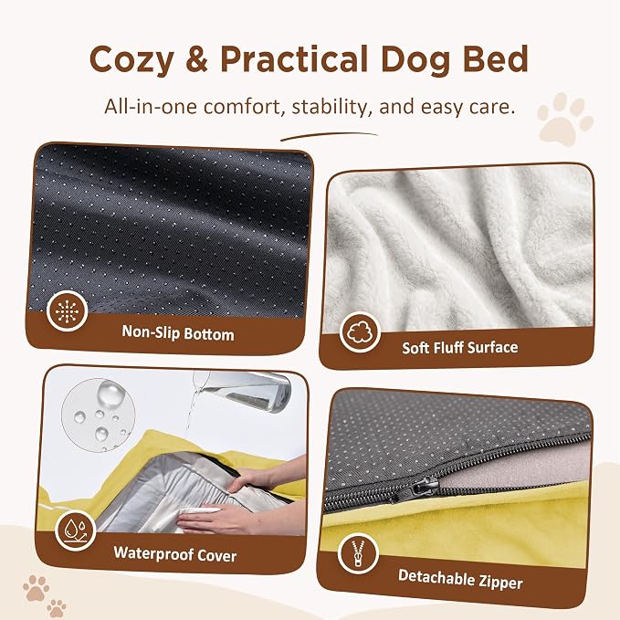 Comfort Expression Orthopedic Dog Bed for Extra Large Dogs with Bolster | Waterproof Dog Couch Bed with Washable Cover & Non-Slip Bottom, Supportive Egg Crate Foam XL Pet Bed, 45x35 Inch