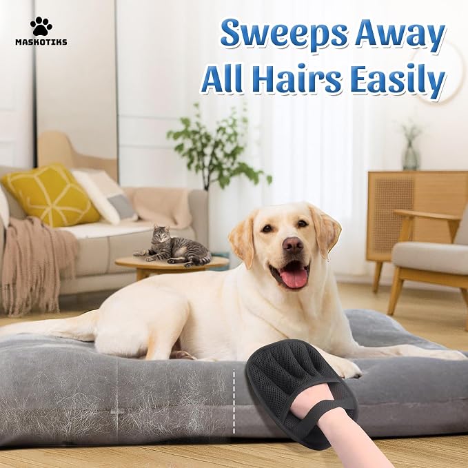 Pet Hair Removal Glove, Electrostatic Cat & Dog Hair Remover with 5-Finger Design, Reusable Deshedding Mitt for Couch, Car, Laundry & Carpet, Lightweight & Washable