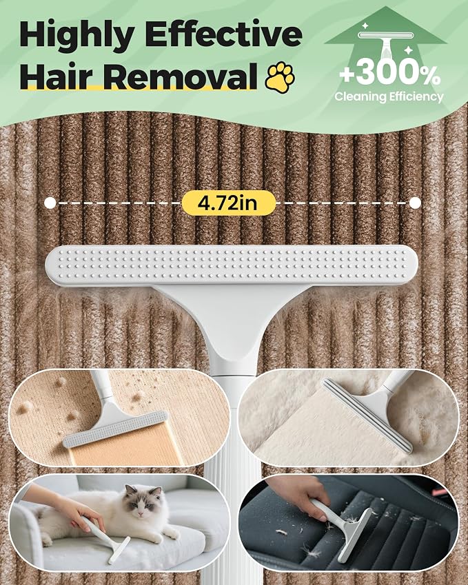 Carpet Rake for Pet Hair Removal Tool - 4 in 1 Pet Hair Remover Kit for Dog Cat Fur Remover, Contain 60" Adjustable Rubber Broom, Glove, Magic Brush and Scraper for Furniture (Gray)