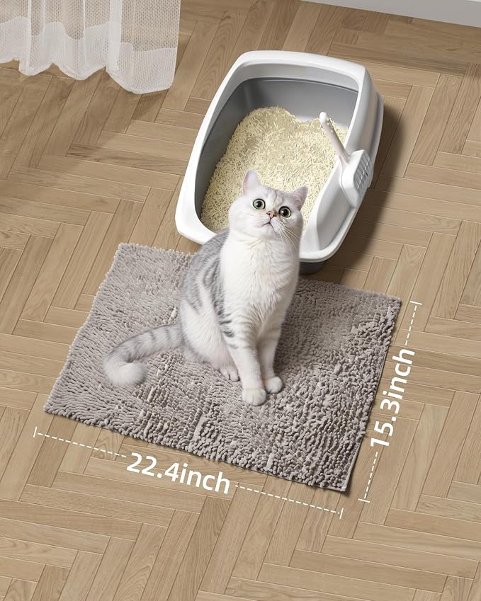Cat Litter Mat Litter Trapping Mat, 22"x15" Plush Cat Litter Rug Catcher, Easy to Clean, Machine Washable