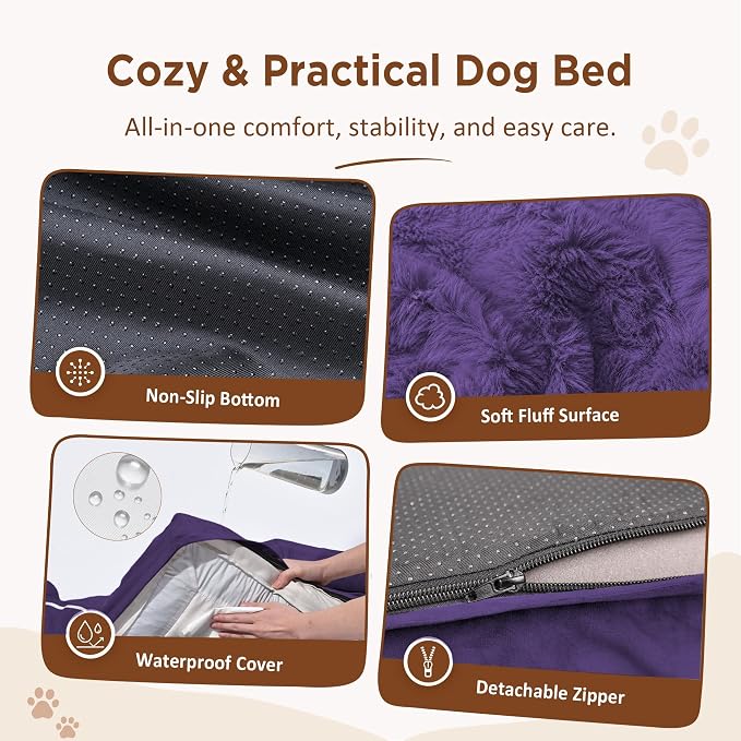 Comfort Expression Orthopedic Dog Bed for Medium Size Dog with Bolster | Waterproof Dog Couch Bed with Washable Cover & Non-Slip Bottom, Supportive Egg Crate Foam Medium Pet Bed, 30x20 Inch