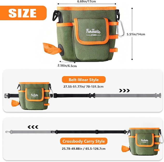 Dog Treat Pouch with Magnetic Closure for Pet Training | 3-Way Wear Treat Bag, 900D Waterproof Fabric, 4 Storage Spaces for Walking, Hiking, Agility, Training & Daily Rewards
