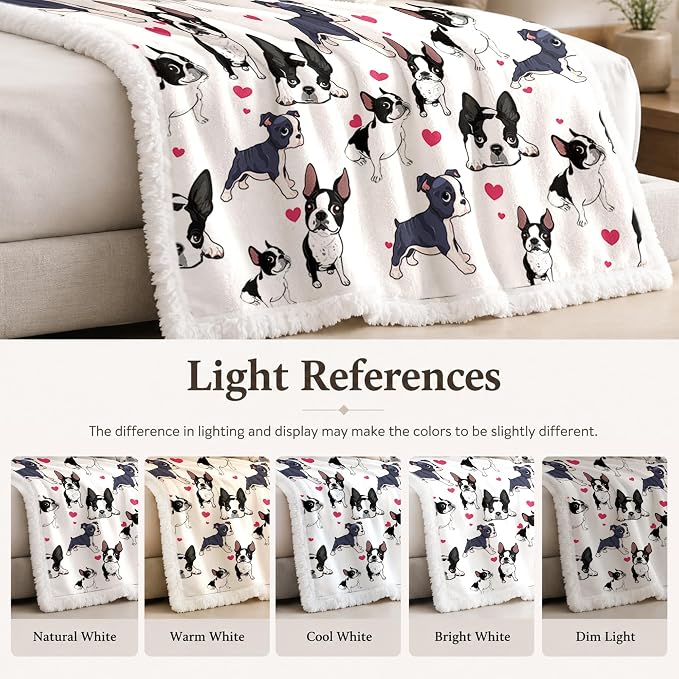 BlessLiving 60x80 Sherpa Fleece Throw Blanket, Boston Terrier | sherpa fleece. boston terrier print; for couch, bed, or sofa.