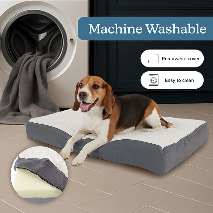PETMAKER Orthopedic Pet Bed – 2-Layer Memory Foam Dog Bed with Removable Sherpa Cover – Comes with Additional Mattress Replacement Cover (Gray)