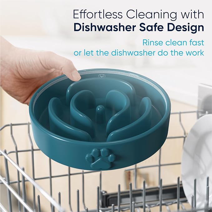 Slow Feeder Dog Bowls – 1.5-Cup Ceramic Dog Bowl Slow Feeder – Microwaveable Dog Slow Feeder for Small and Medium Dogs – Lead and BPA-Free Ceramic Pet Bowl – Pet Feeder for Fast Eaters